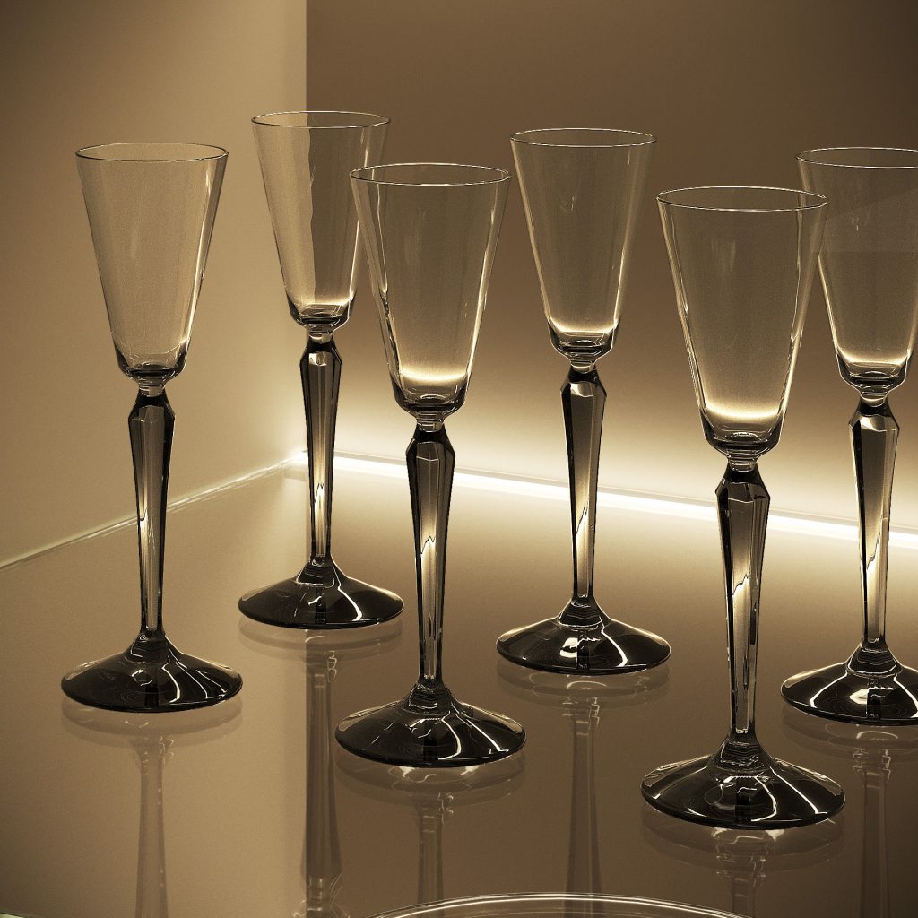Ginevra Modern & Design kitchen by Ciao Cucine, detail of wine glasses in the champagne display cabinet