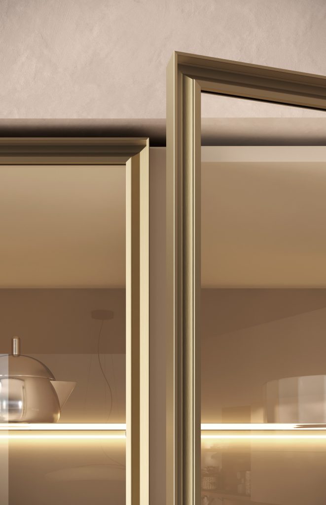 Ginevra Modern & Design kitchen by Ciao Cucine, detail of the champagne display cabinet profile