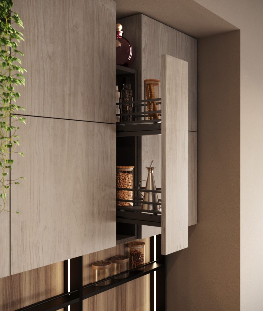 Ginevra Modern & Design kitchen by Ciao Cucine, wall unit with pull-out basket, light wood
